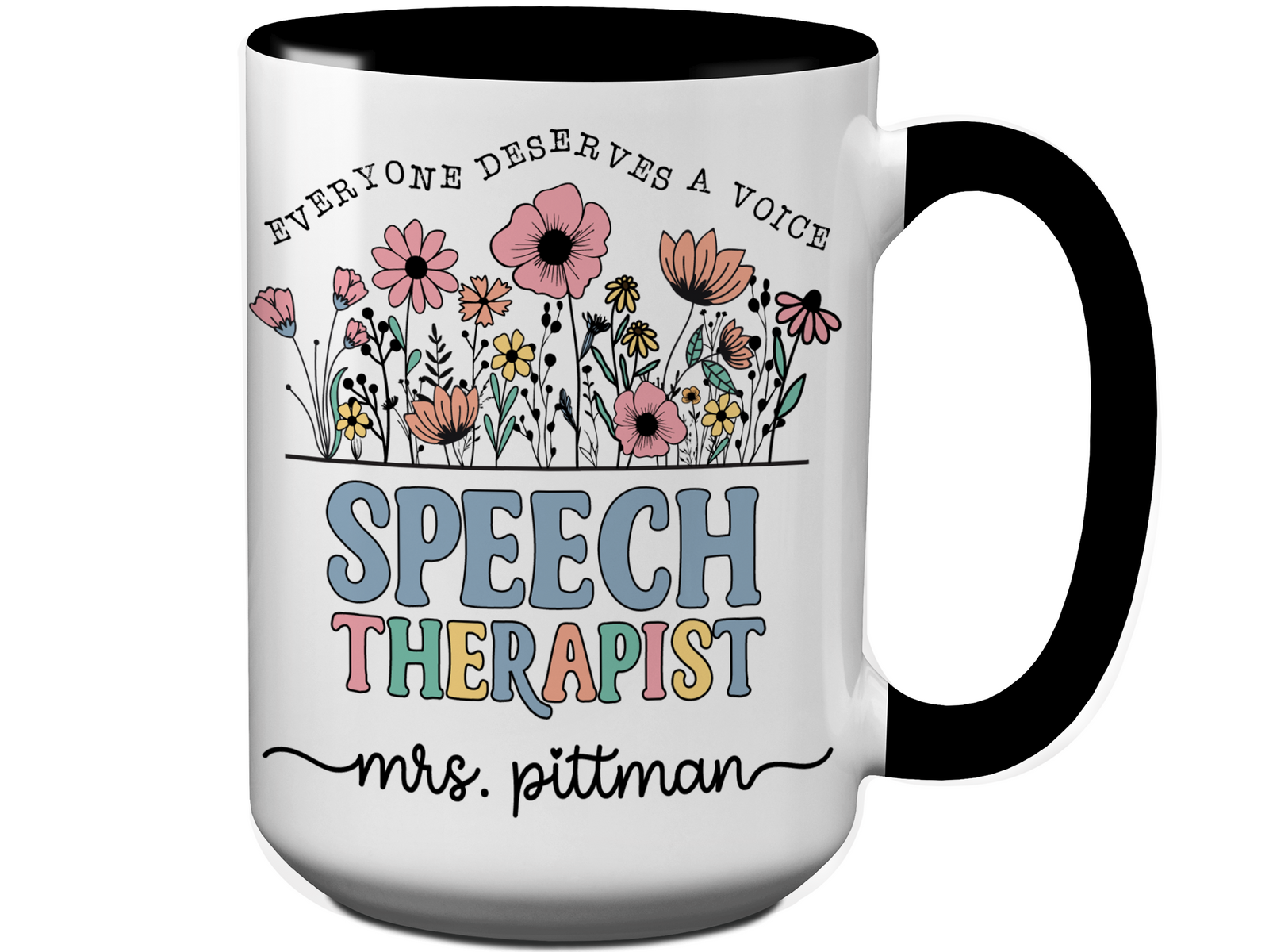 Personalized Speech Therapist Mug – Wildflower Custom Name Cup – Speech Therapist Appreciation Gift -