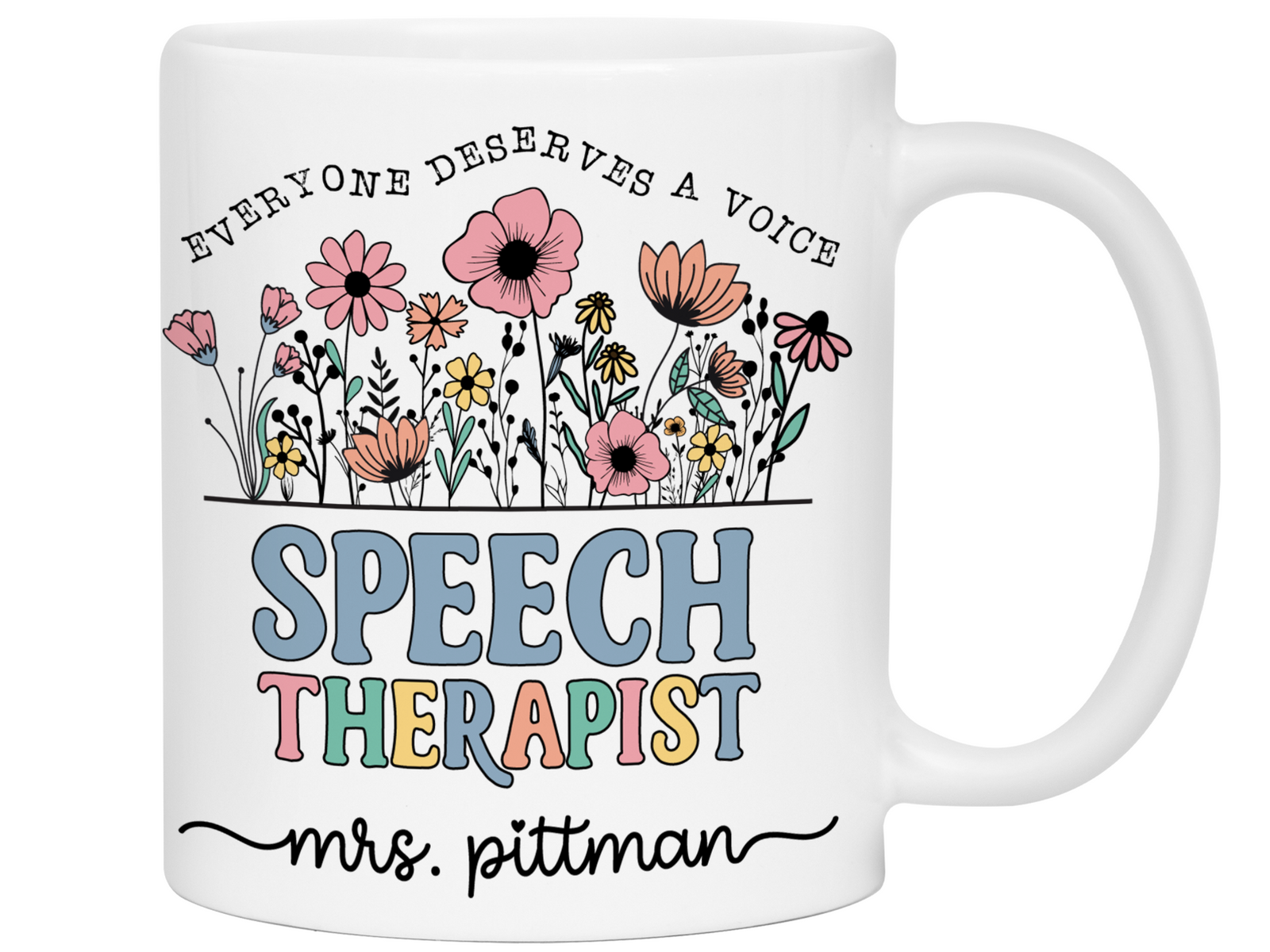 Personalized Speech Therapist Mug – Wildflower Custom Name Cup – Speech Therapist Appreciation Gift -