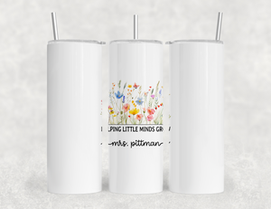 Personalized Teacher Tumbler – Watercolor Wildflowers Custom Name – Unique Teacher Gift - Helping Little Minds Grow