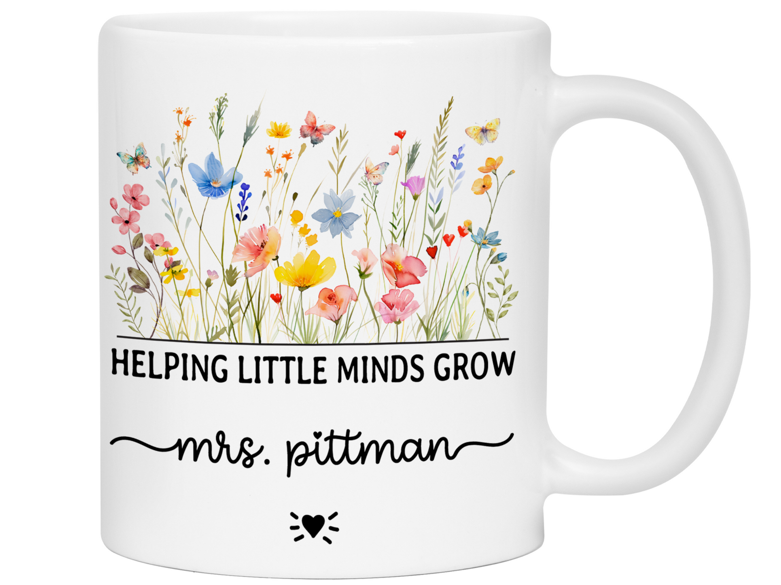 Personalized Teacher Mug – Wildflower Custom Name Cup – Unique Teacher Appreciation Gift Idea