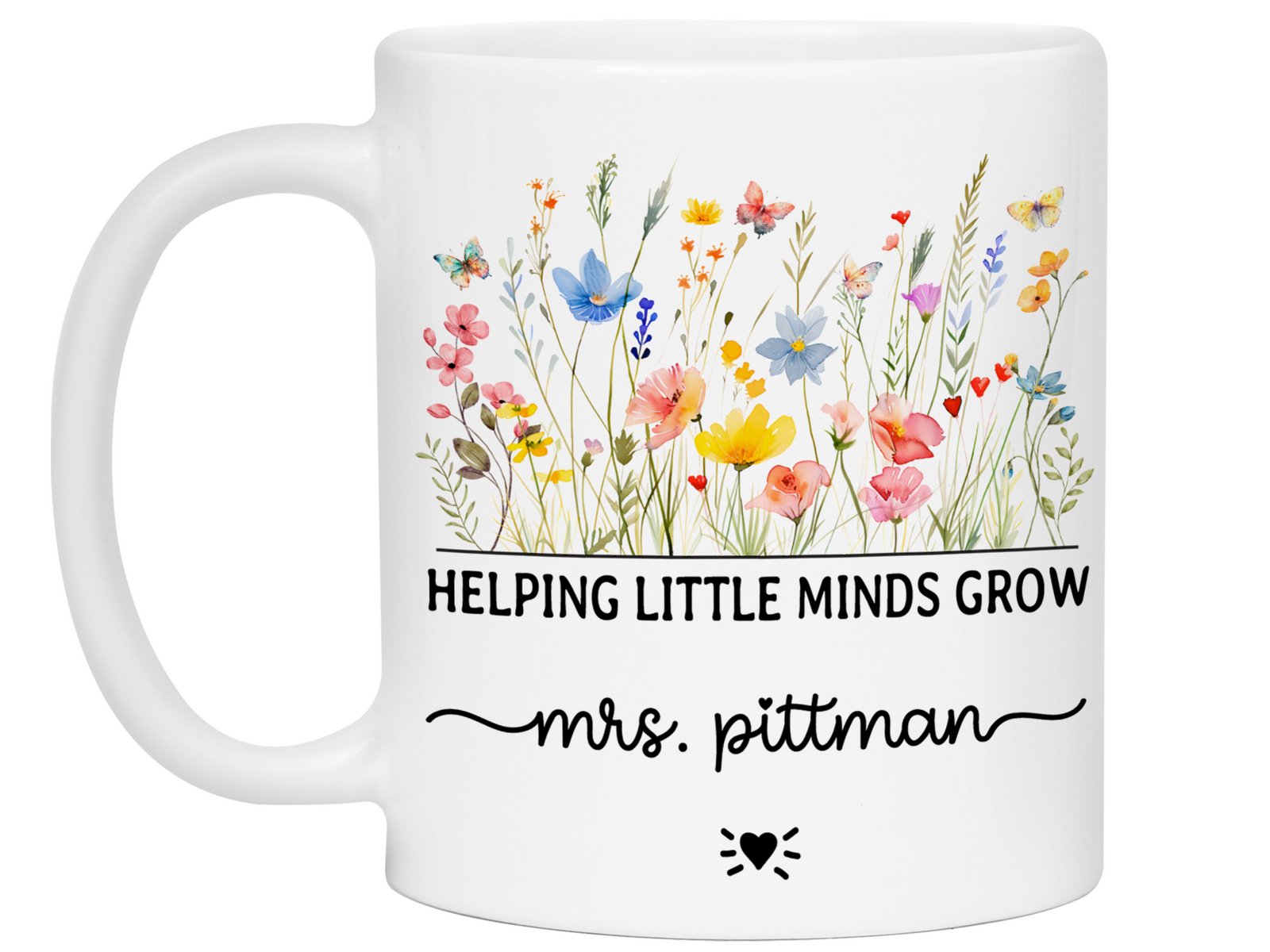 Personalized Teacher Mug – Wildflower Custom Name Cup – Unique Teacher Appreciation Gift Idea