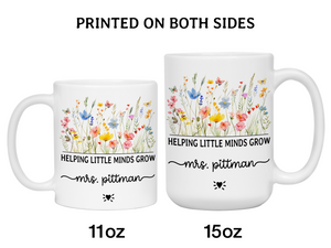 Personalized Teacher Mug – Wildflower Custom Name Cup – Unique Teacher Appreciation Gift Idea