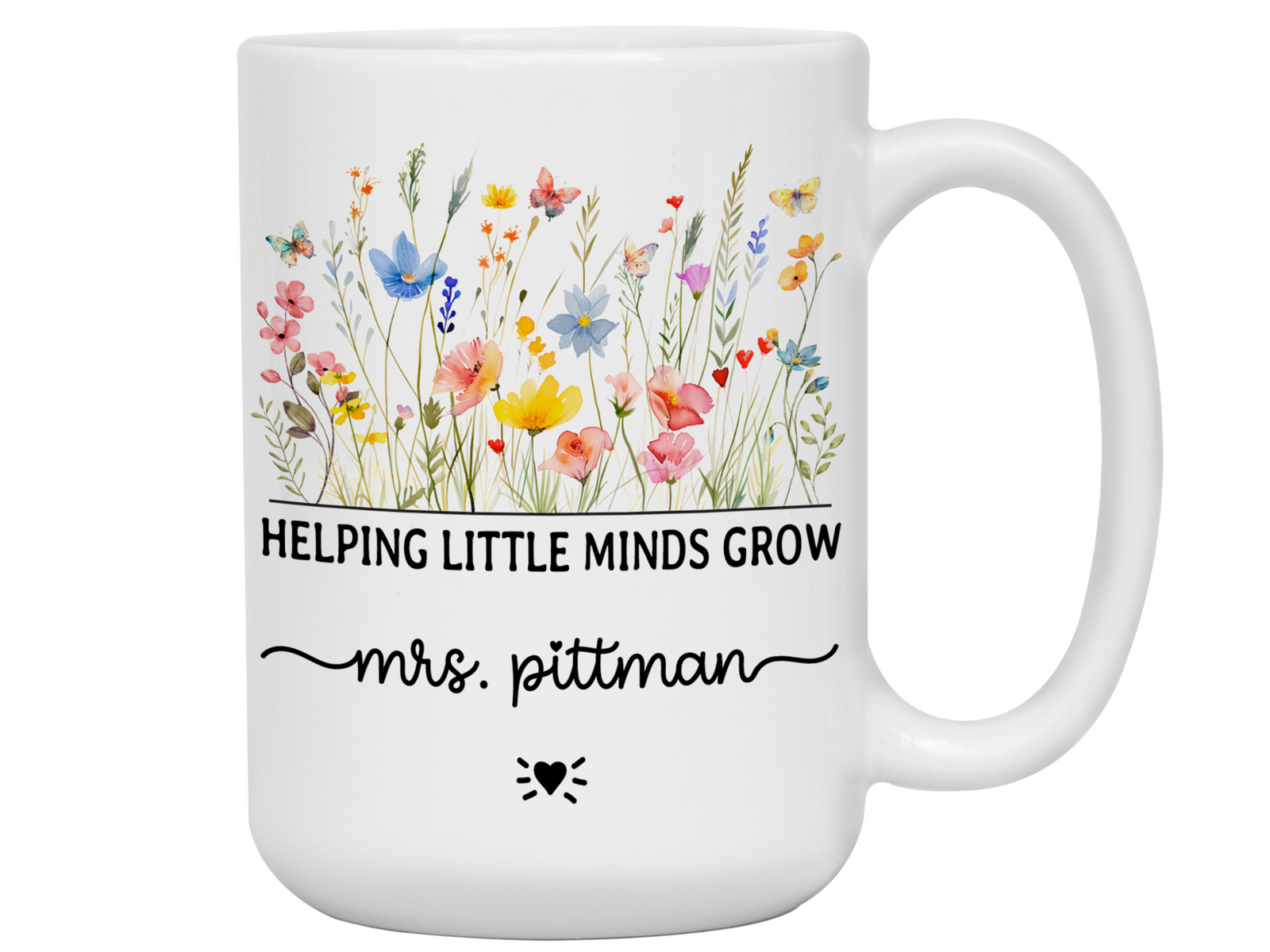 Personalized Teacher Mug – Wildflower Custom Name Cup – Unique Teacher Appreciation Gift Idea