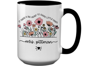 Personalized Teacher Mug – Wildflower Custom Name Cup – Unique Teacher Appreciation Gift