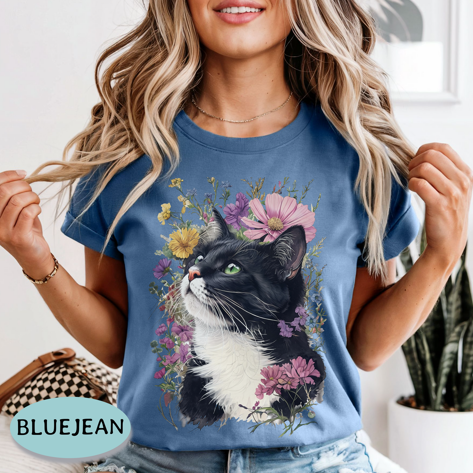 Tuxedo Cat Wildflower Shirt – Floral Comfort Colors® Tee