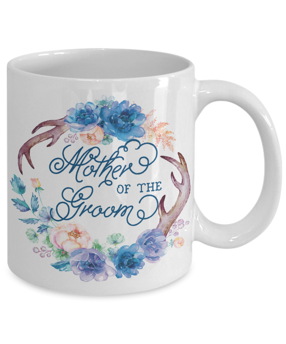 Mother Of The Groom Coffee Mug | Antlers/Wreath Flowers Blue