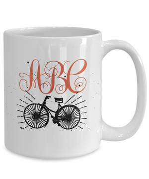 Bicycle Lover Coffee Mug Tea Cup Personalized Monogram Biking Gift Idea