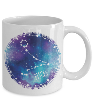 Pisces Zodiac Sign Coffee Mug Tea Cup | Constellation Space/Galaxy Background