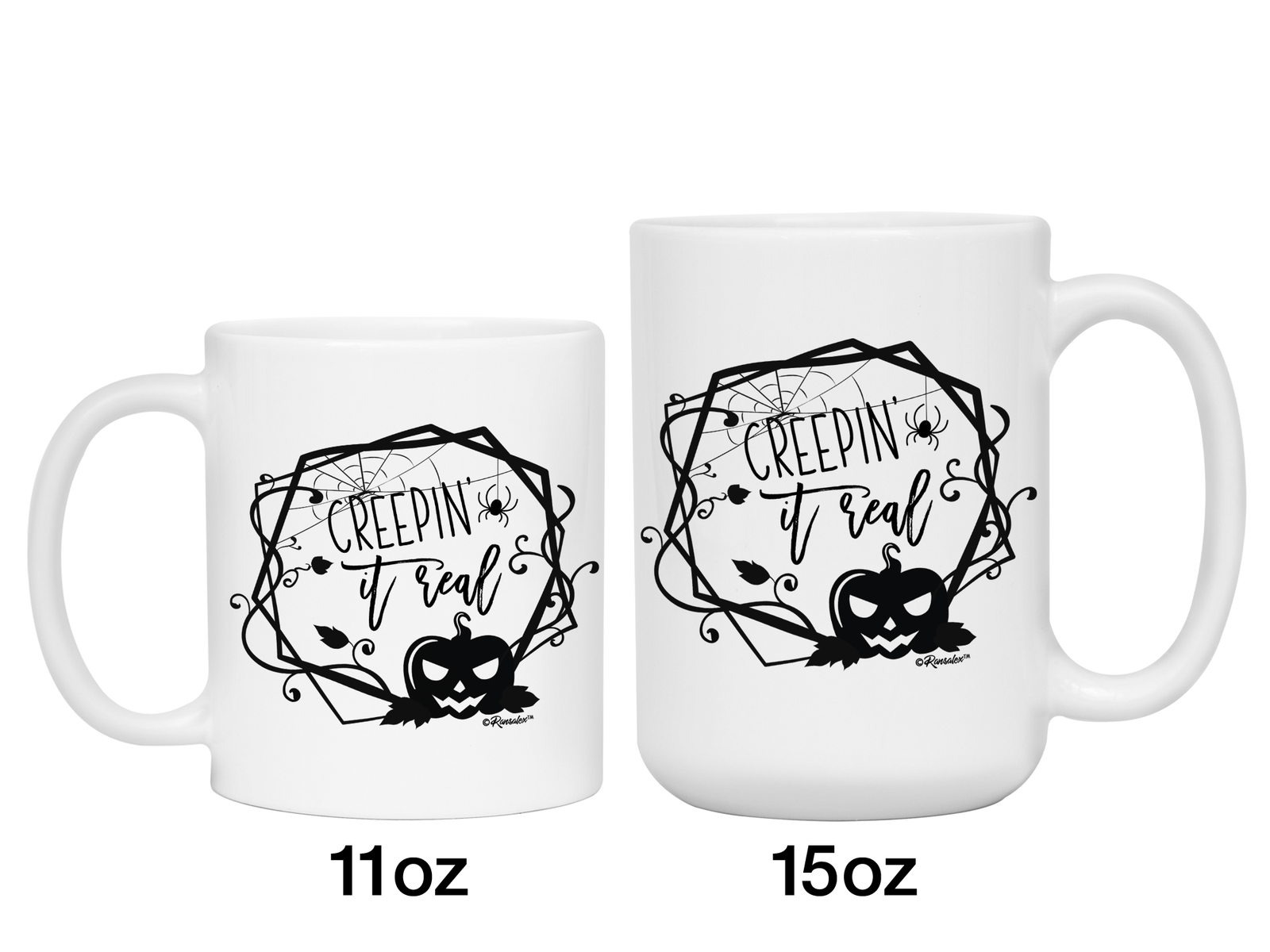 Creepin' it Real Funny Halloween Coffee Mug - Spooky Pumpkin & Spiders Graphic