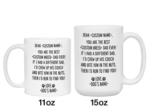 Personalized Funny Dog Dad Gifts - Dear Dog Dad Coffee Mug - Custom Dog Name and Breed