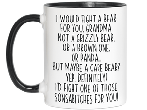 Funny Gifts for Grandmas - I Would Fight a Bear for You Grandma Gag Coffee Mug