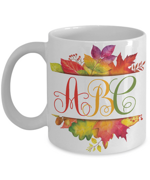 Monogrammed Autumn Leaves Coffee Mug | Tea Cup | Gift Idea for Any Occasion
