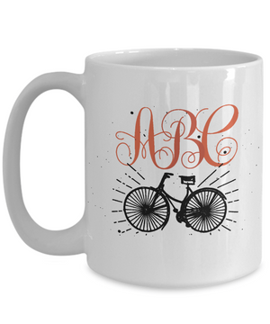 Bicycle Lover Coffee Mug Tea Cup Personalized Monogram Biking Gift Idea