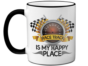 Race Track Is My Happy Place Mug - Car Racing Mug - Funny Coffee Mug for Car Racers - Racing Gifts - Motocross - Sprint Car - Drag Car Racing