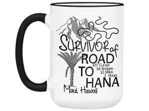 Road to Hana Survivor Funny Coffee Mug | Maui Trip Memorabilia Tea Cup