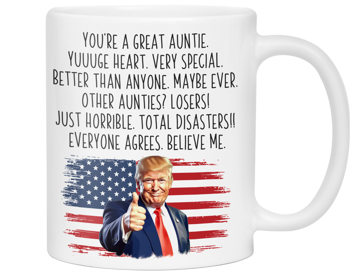 Funny Trump Auntie Mug – Auntie Announcement Coffee Cup – Humorous Gift for Auntie to Be