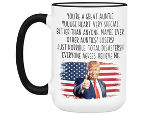 Funny Trump Auntie Mug – Auntie Announcement Coffee Cup – Humorous Gift for Auntie to Be
