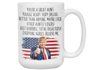 Funny Trump Aunt Mug – Aunt Announcement Coffee Cup – Humorous Gift for Aunt to Be