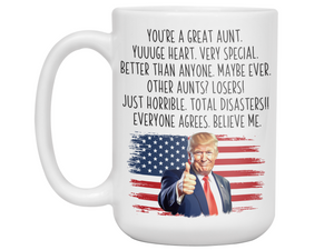 Funny Trump Aunt Mug – Aunt Announcement Coffee Cup – Humorous Gift for Aunt to Be