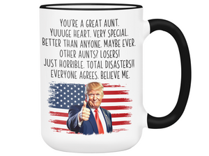 Funny Trump Aunt Mug – Aunt Announcement Coffee Cup – Humorous Gift for Aunt to Be