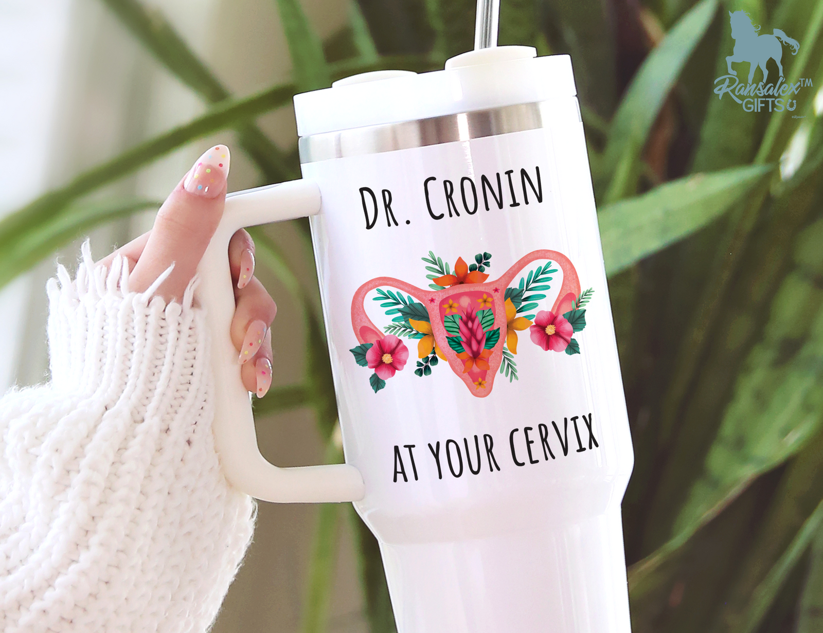 Awesome Personalized Doctor Name At Your Cervix Funny 40oz/20oz Tumbler with Handle - Appreciation Gift for OB/GYN