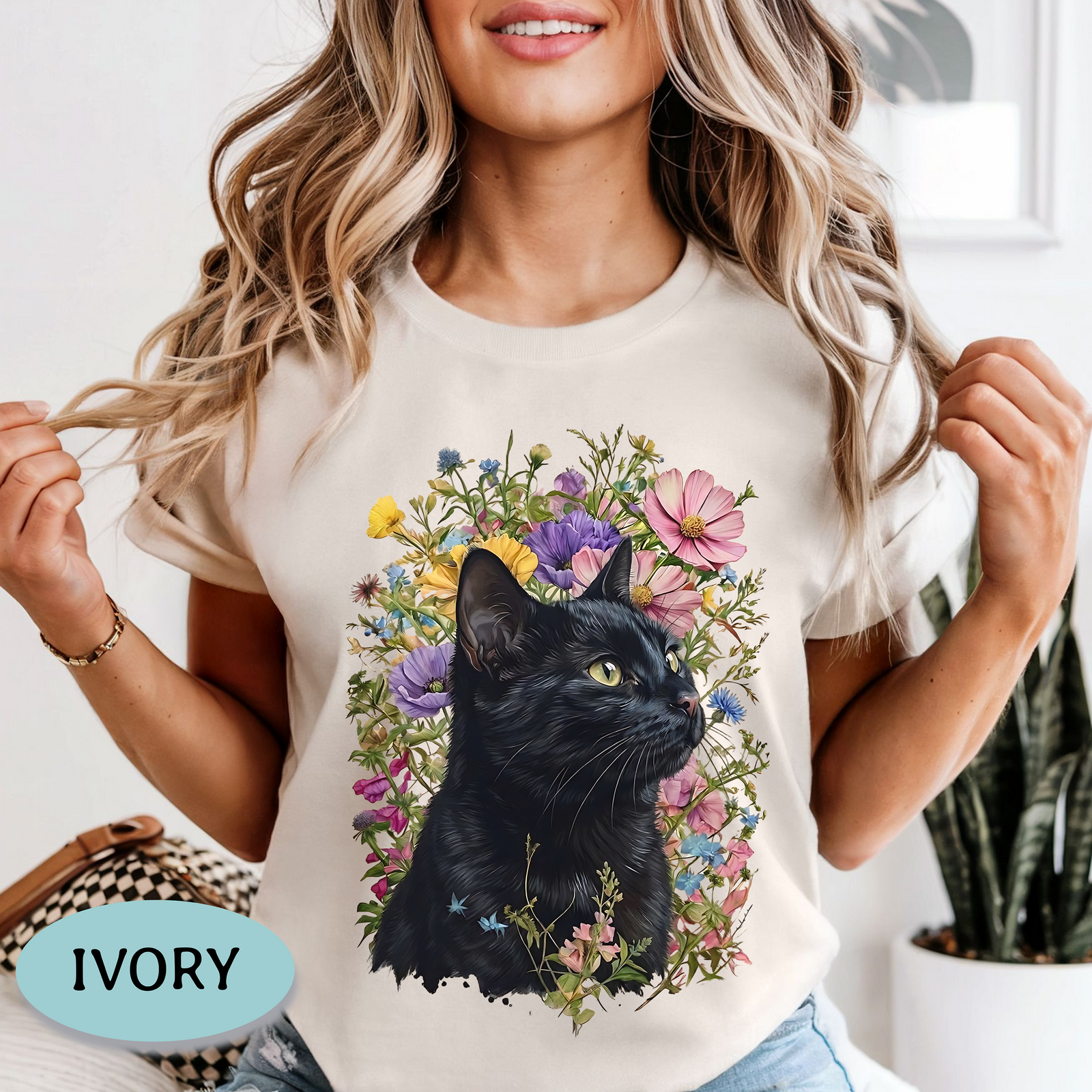 Black Cat Wildflower Shirt – Comfort Colors® Floral Cat Tee