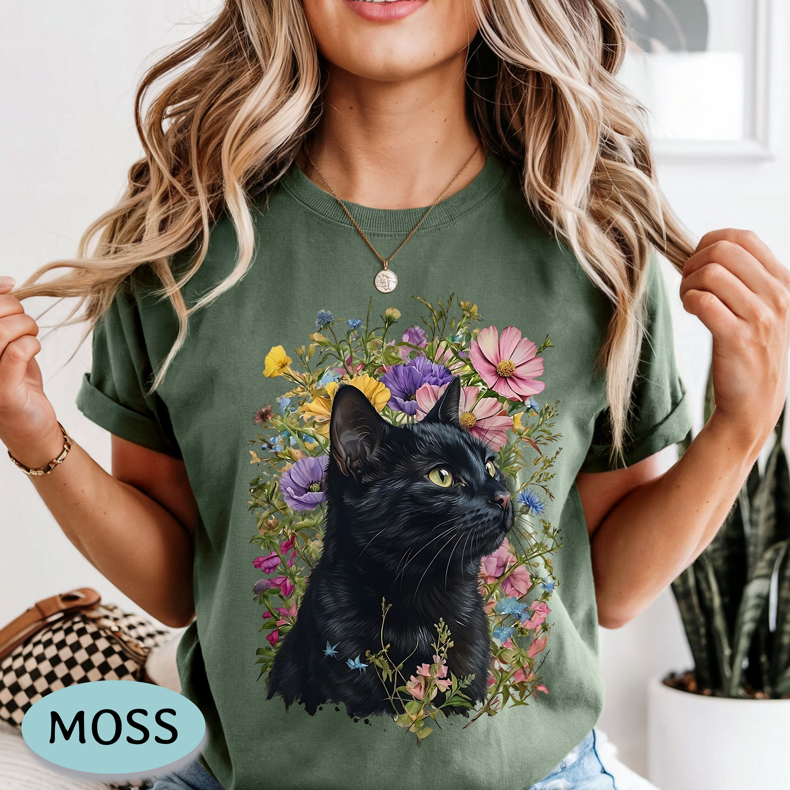 Black Cat Wildflower Shirt – Comfort Colors® Floral Cat Tee