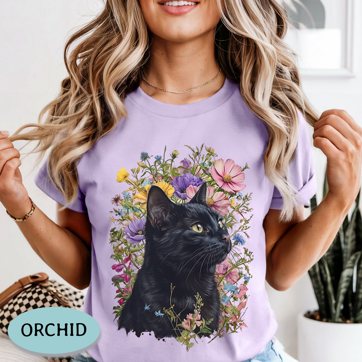 Black Cat Wildflower Shirt – Comfort Colors® Floral Cat Tee