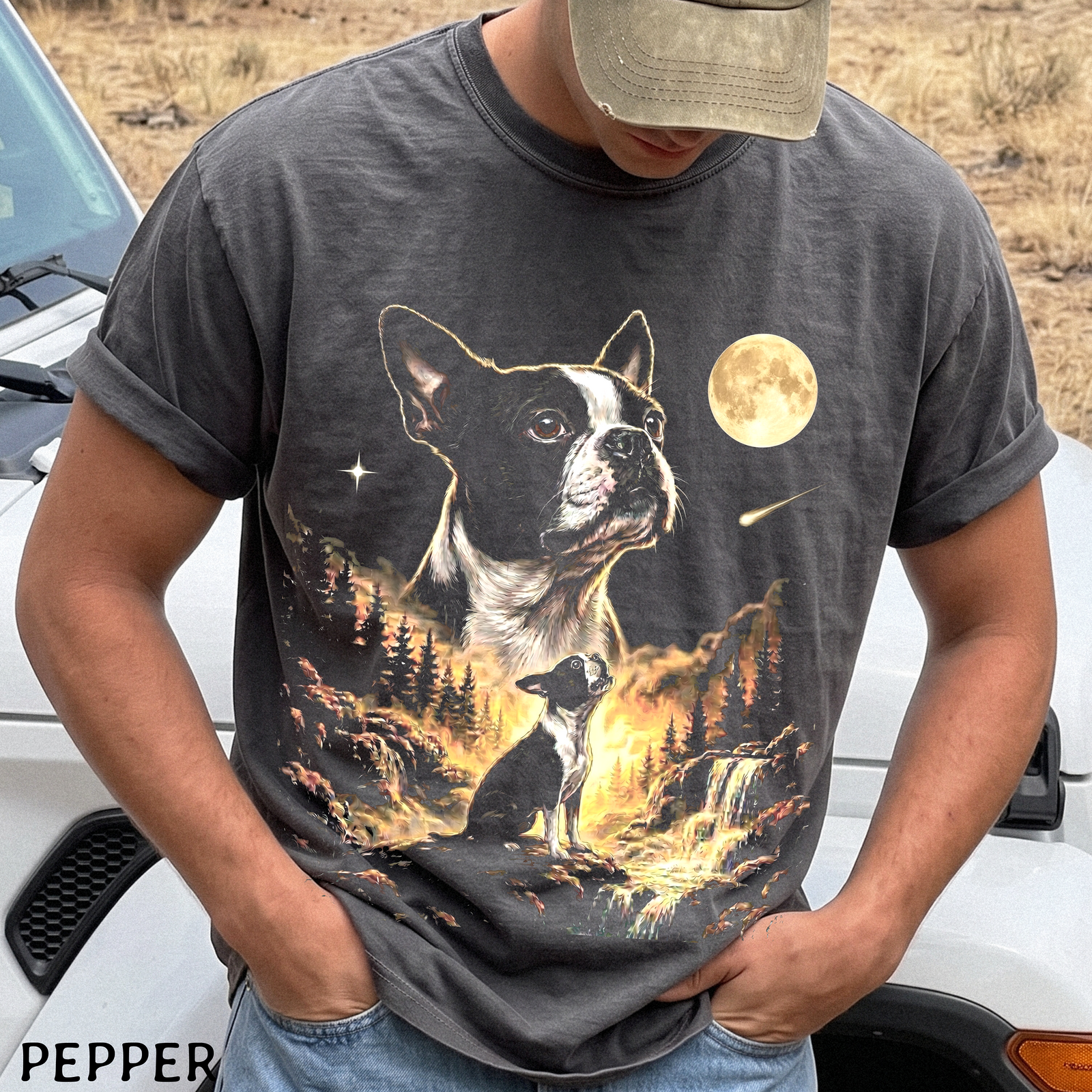Boston Terrier Howling at the Moon Shirt – Comfort Colors® Tee