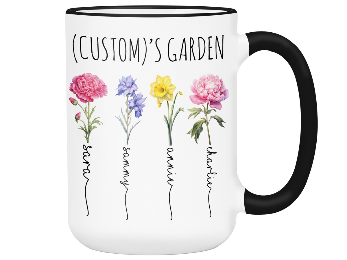 Personalized Birth Flower Kids' Name Mug - Custom Garden Nickname Mother's Day Christmas Birthday Gift Idea Cup