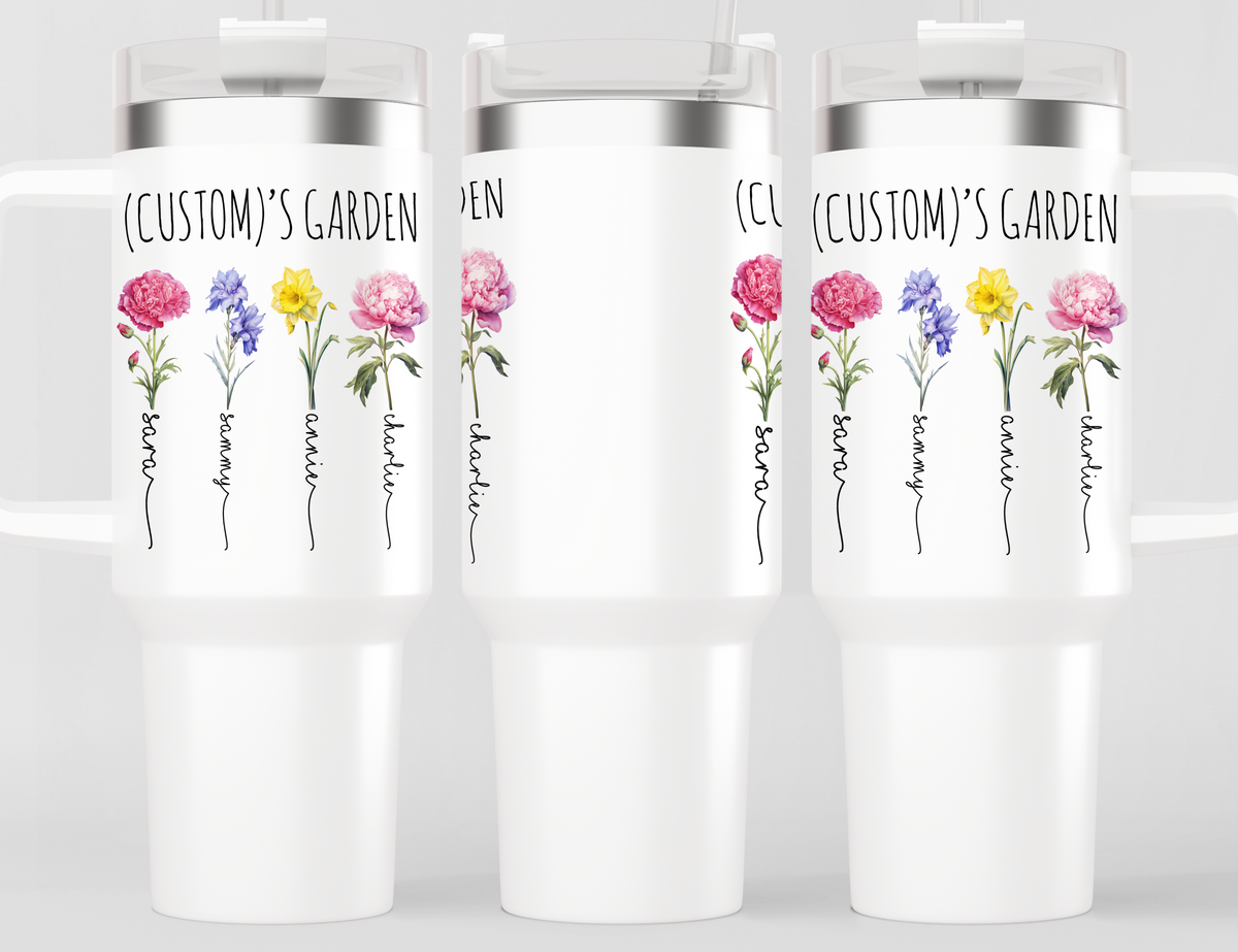 Personalized Birth Flower Kids' Name Tumbler - Custom Garden Nickname Mother's Day Christmas Birthday Gift Idea Tumblers 40oz or 20oz