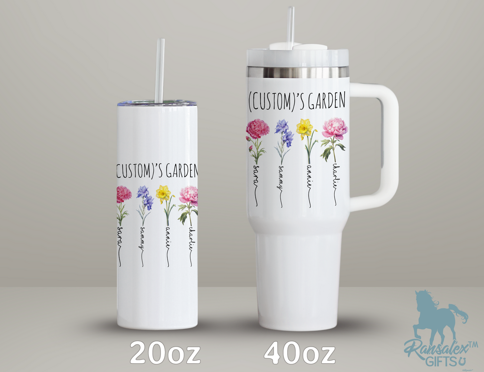 Personalized Birth Flower Kids' Name Tumbler - Custom Garden Nickname Mother's Day Christmas Birthday Gift Idea Tumblers 40oz or 20oz