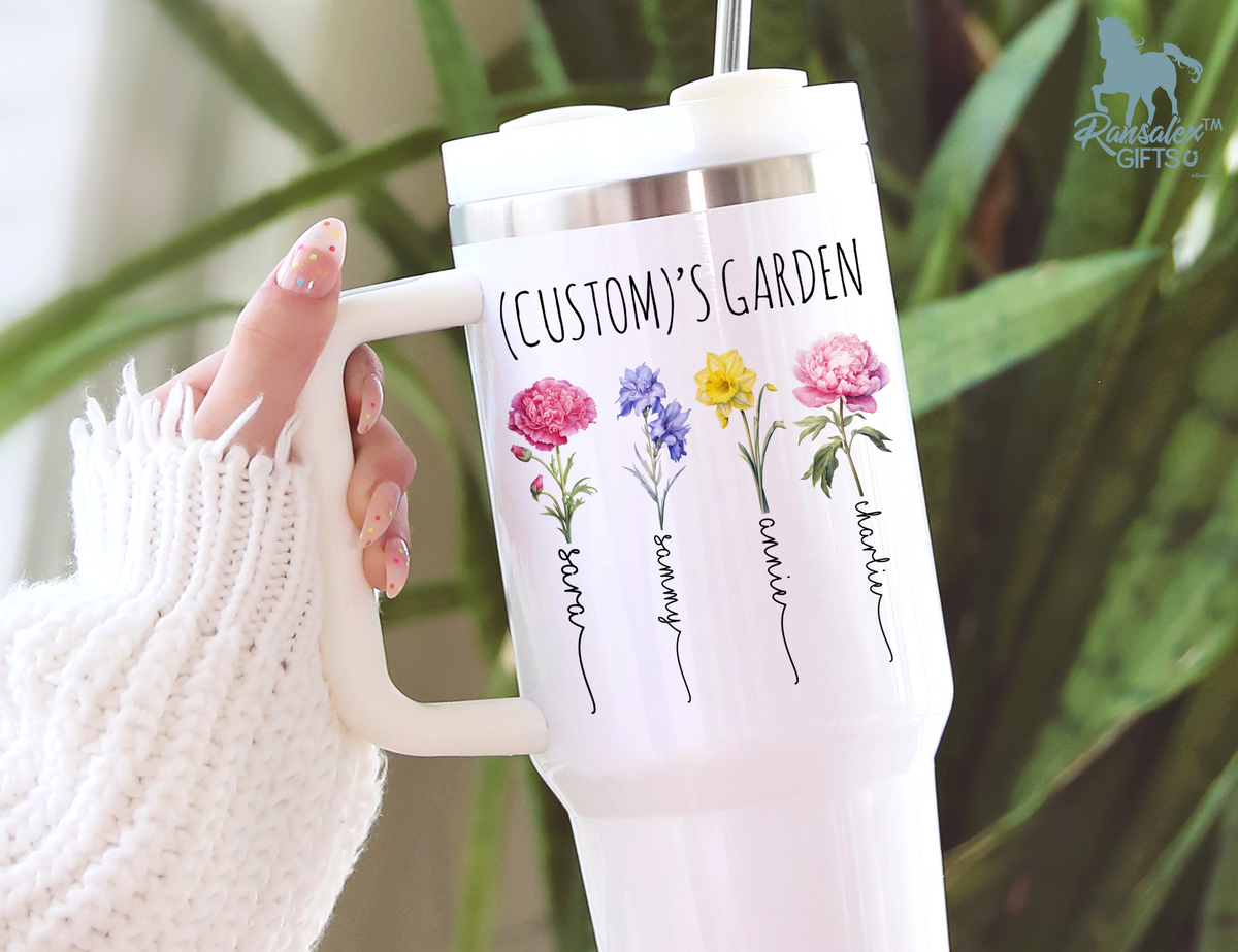Personalized Birth Flower Kids' Name Tumbler - Custom Garden Nickname Mother's Day Christmas Birthday Gift Idea Tumblers 40oz or 20oz