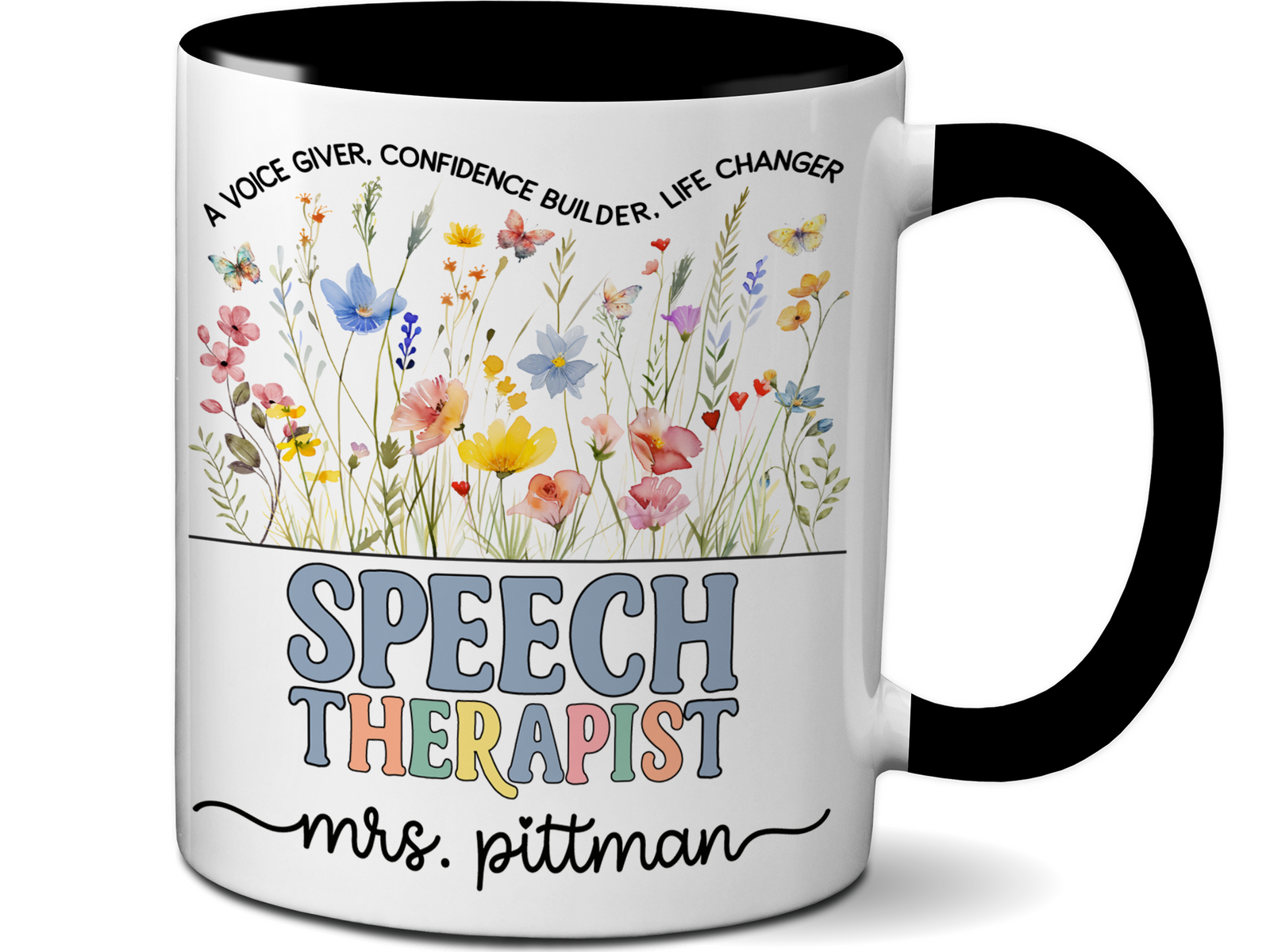 Personalized Speech Therapist Mug – Wildflower Custom Name Cup – Unique Speech Therapist  Appreciation Gifts