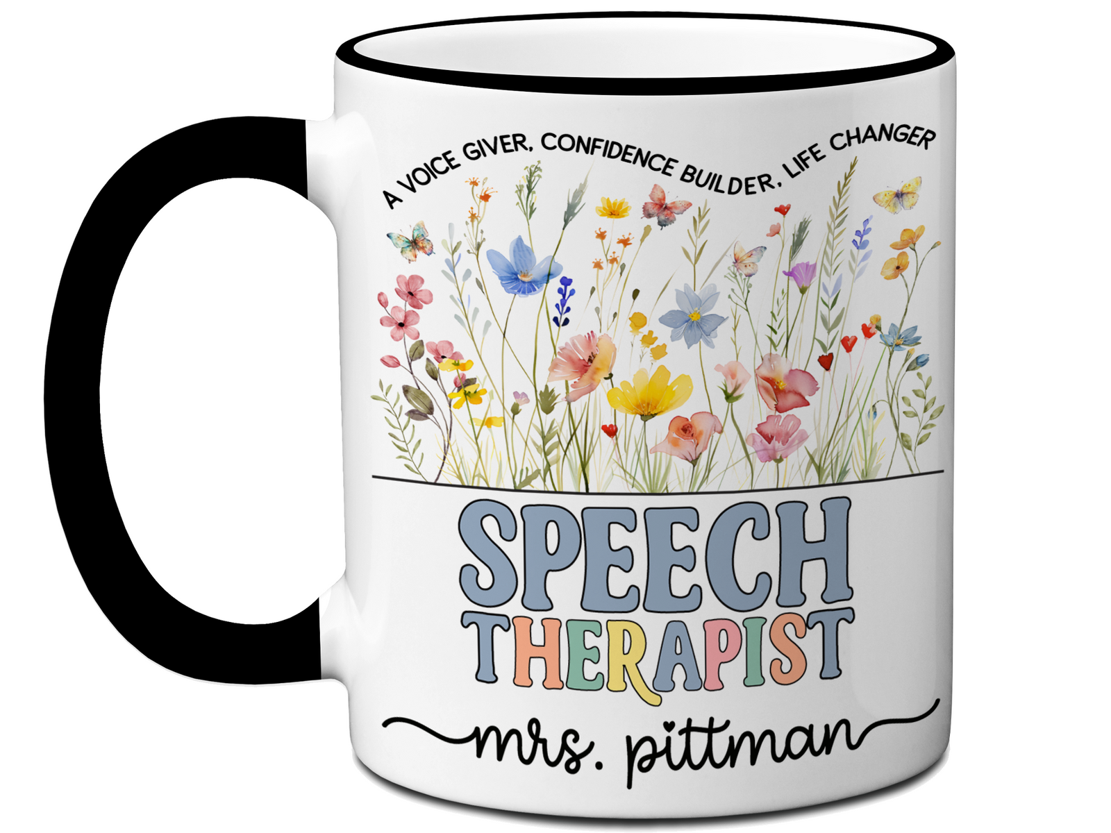 Personalized Speech Therapist Mug – Wildflower Custom Name Cup – Unique Speech Therapist  Appreciation Gifts