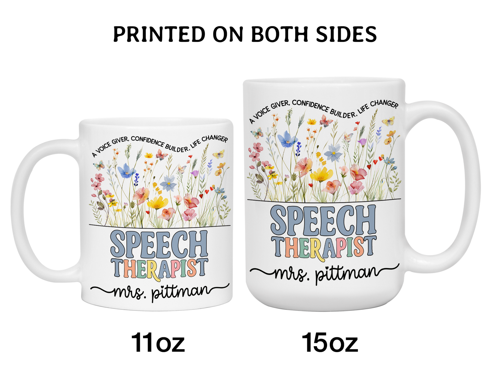 Personalized Speech Therapist Mug – Wildflower Custom Name Cup – Unique Speech Therapist  Appreciation Gifts