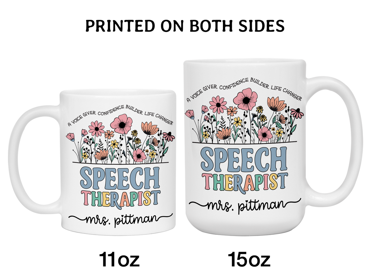 Personalized Speech Therapist Mug – Wildflower Custom Name Cup – Unique Speech Therapist  Appreciation Gift