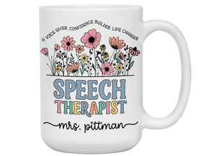 Personalized Speech Therapist Mug – Wildflower Custom Name Cup – Unique Speech Therapist  Appreciation Gift