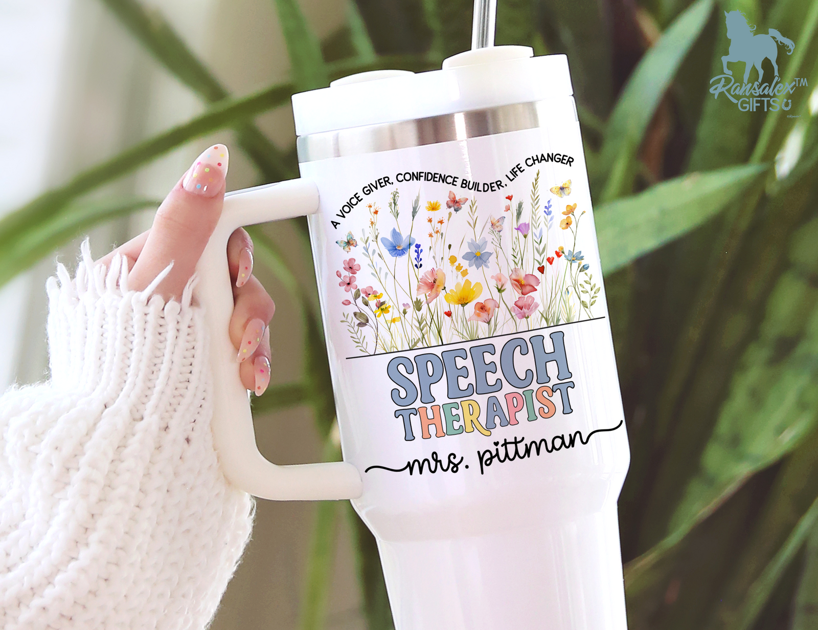 Personalized Speech Therapist Tumbler – Wildflowers Custom Name and Quote Life Changer – Unique Speech Therapist Gift