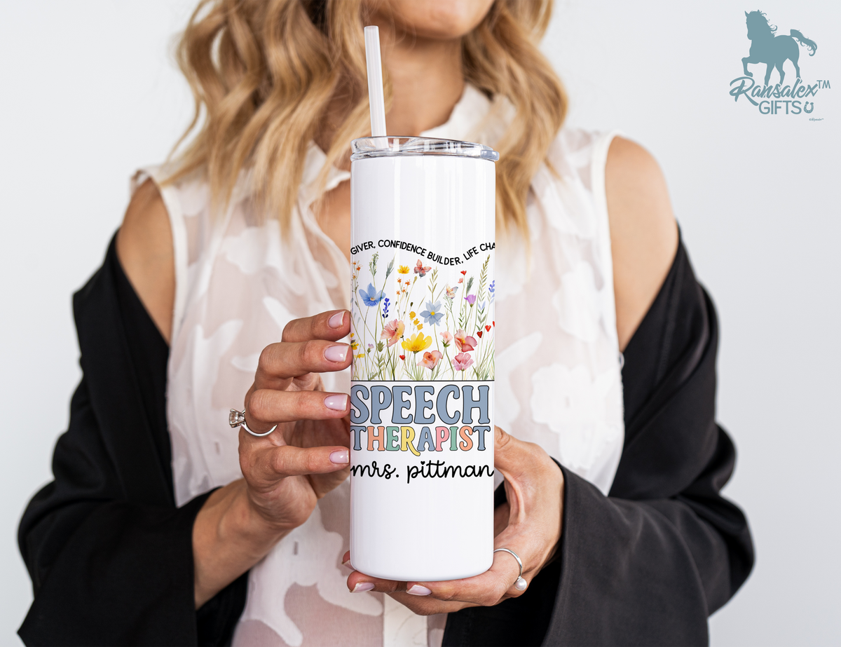 Personalized Speech Therapist Tumbler – Wildflowers Custom Name and Quote Life Changer – Unique Speech Therapist Gift