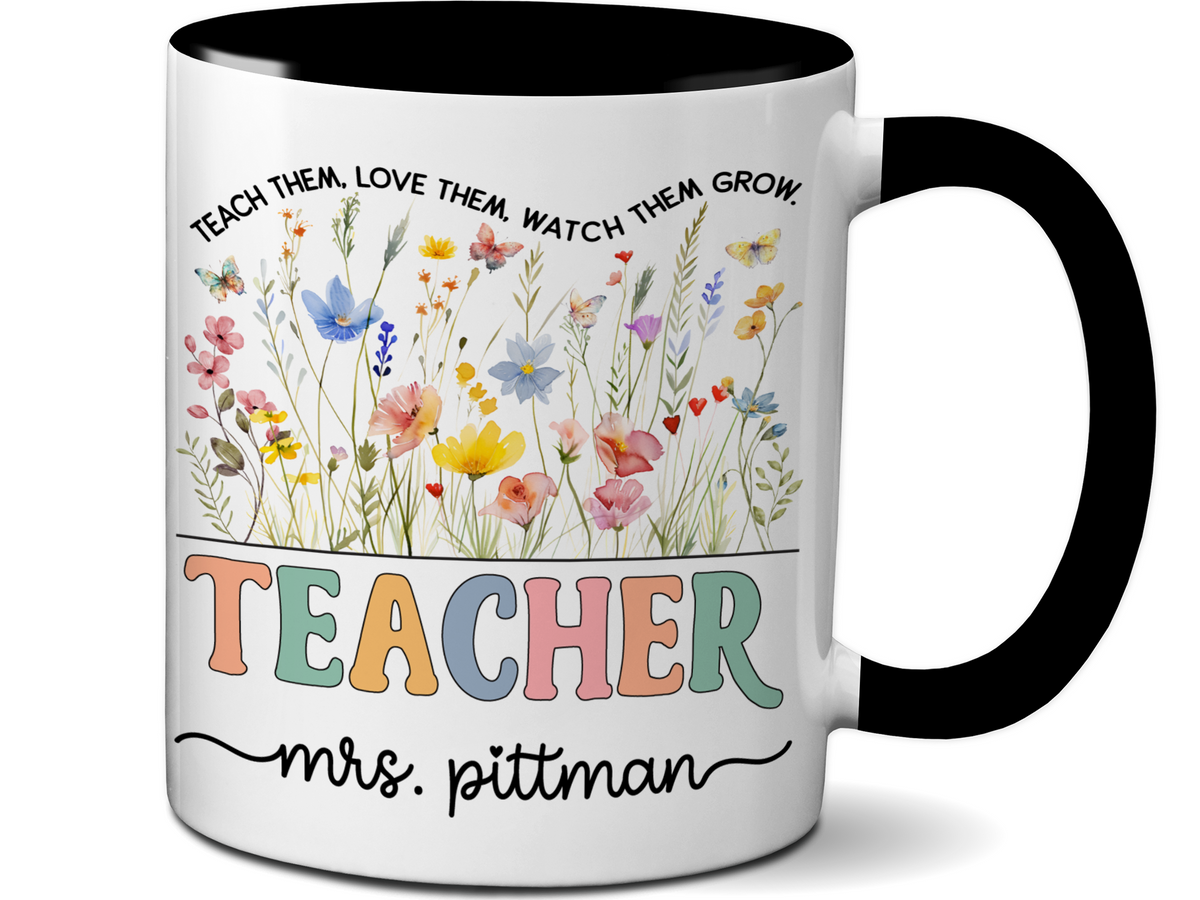 Personalized Teacher Mug – Wildflower Custom Name Cup – Unique Teacher Appreciation Gift Idea