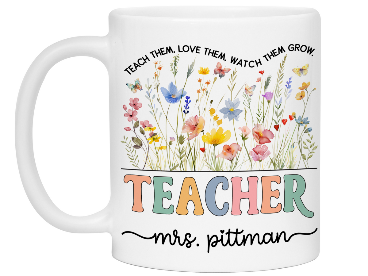 Personalized Teacher Mug – Wildflower Custom Name Cup – Unique Teacher Appreciation Gift Idea