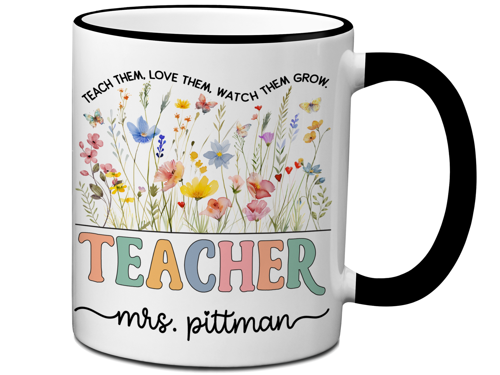 Personalized Teacher Mug – Wildflower Custom Name Cup – Unique Teacher Appreciation Gift Idea