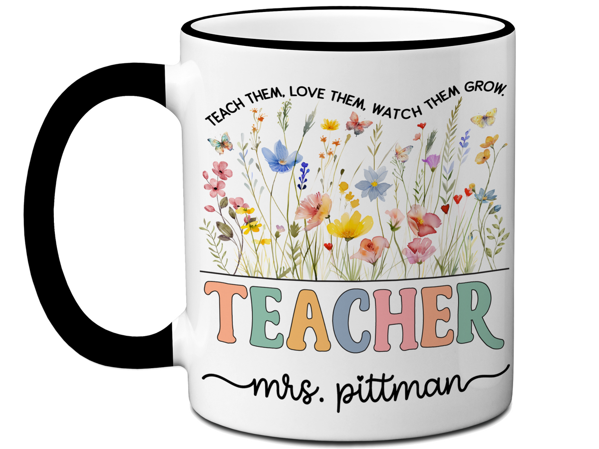 Personalized Teacher Mug – Wildflower Custom Name Cup – Unique Teacher Appreciation Gift Idea