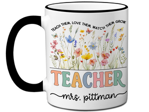 Personalized Teacher Mug – Wildflower Custom Name Cup – Unique Teacher Appreciation Gift Idea