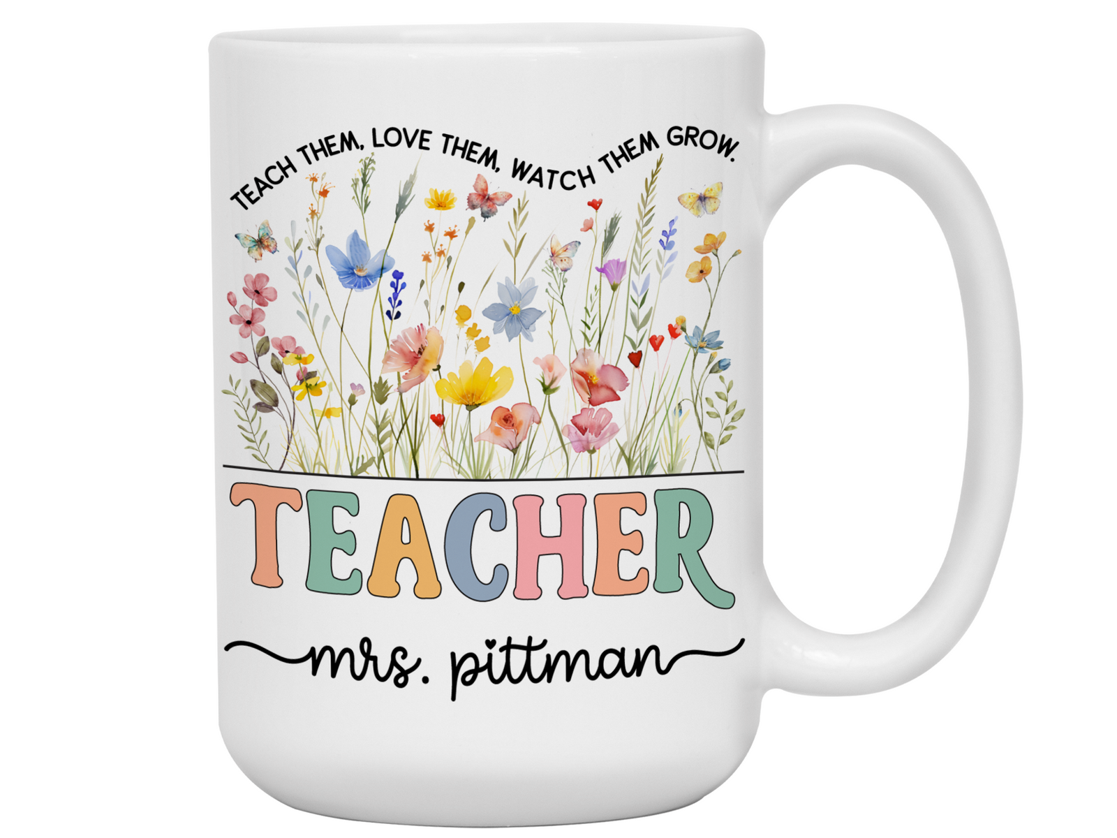 Personalized Teacher Mug – Wildflower Custom Name Cup – Unique Teacher Appreciation Gift Idea