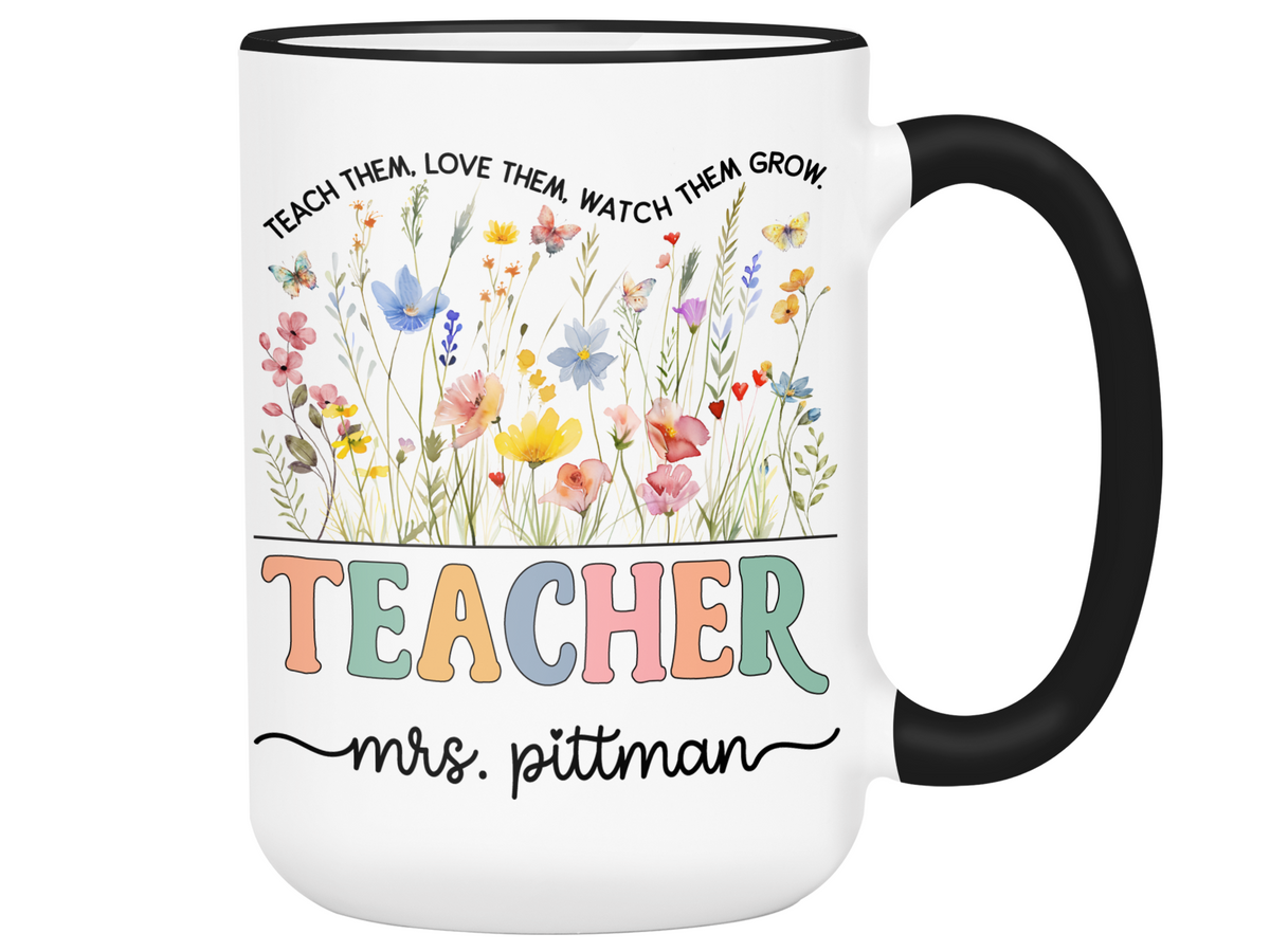 Personalized Teacher Mug – Wildflower Custom Name Cup – Unique Teacher Appreciation Gift Idea
