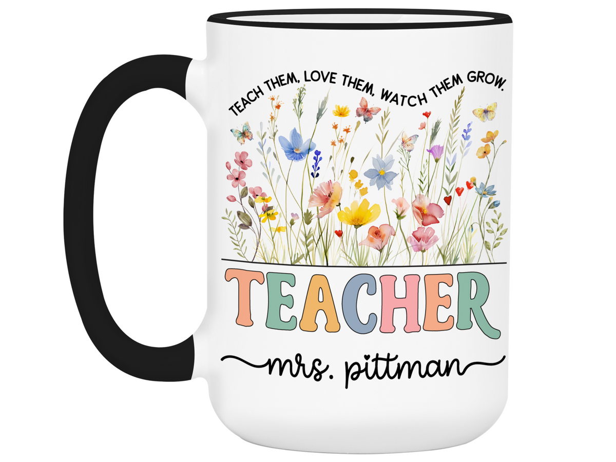 Personalized Teacher Mug – Wildflower Custom Name Cup – Unique Teacher Appreciation Gift Idea