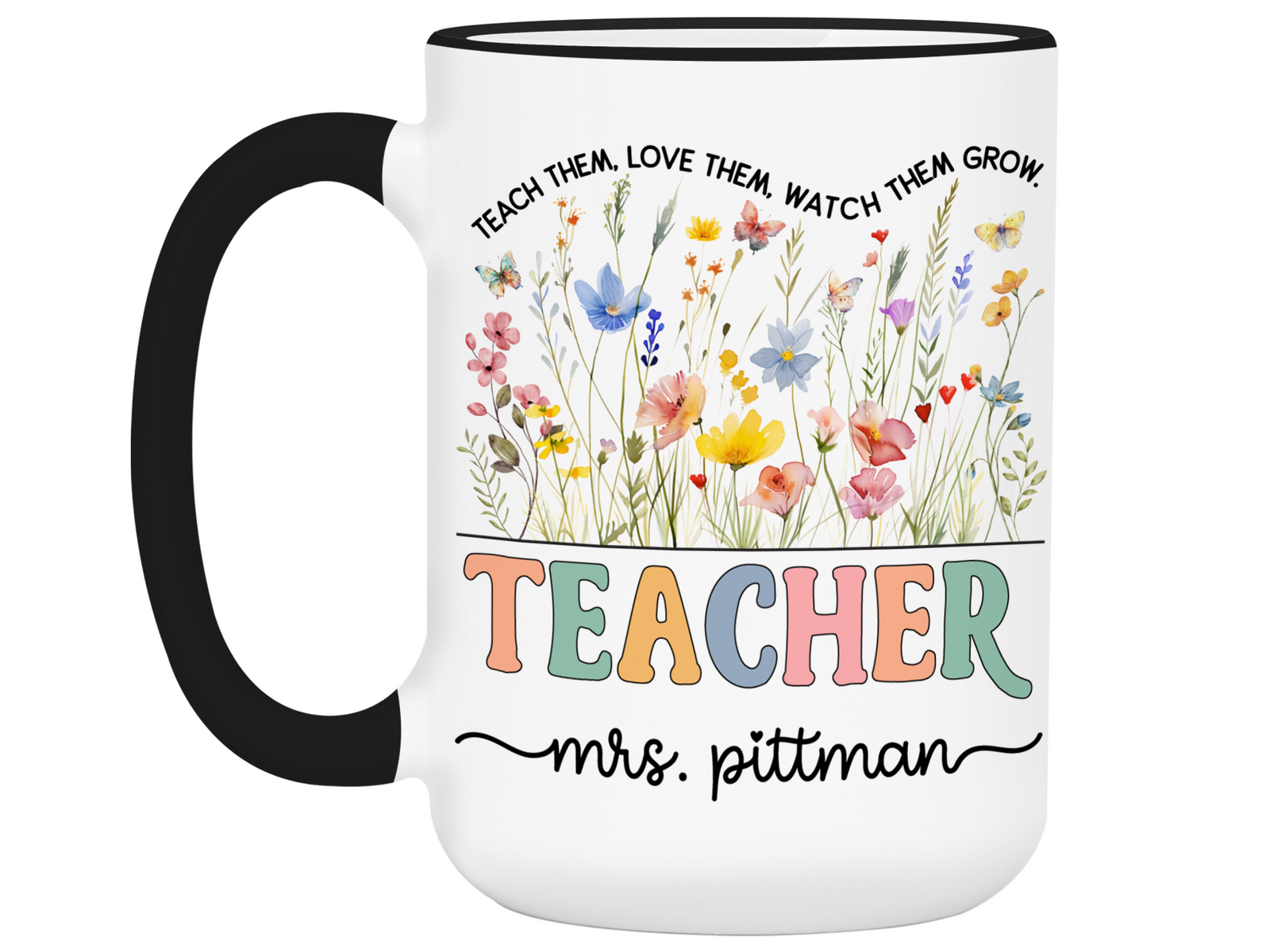 Personalized Teacher Mug – Wildflower Custom Name Cup – Unique Teacher Appreciation Gift Idea