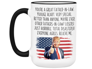 Funny Trump Father-in-law Mug – Humorous Appreciation Gift for Fathers-in-law – Father's Day FIL Gift Idea